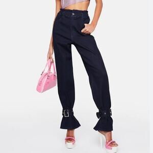 NWT WeWoreWhat paperbag waist ankle buckle detail jeans, 31